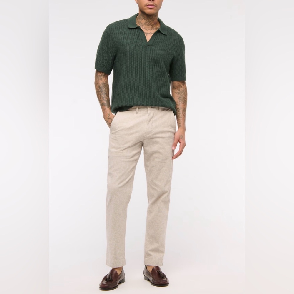 Abercrombie & Fitch Men’s Loose Straight Linen Blend Waist Pant Oatmeal 30x30